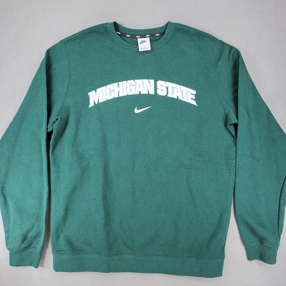 Nike Michigan State Sweatshirt Mens L Green Crewneck Embroidered Swoosh NCAA